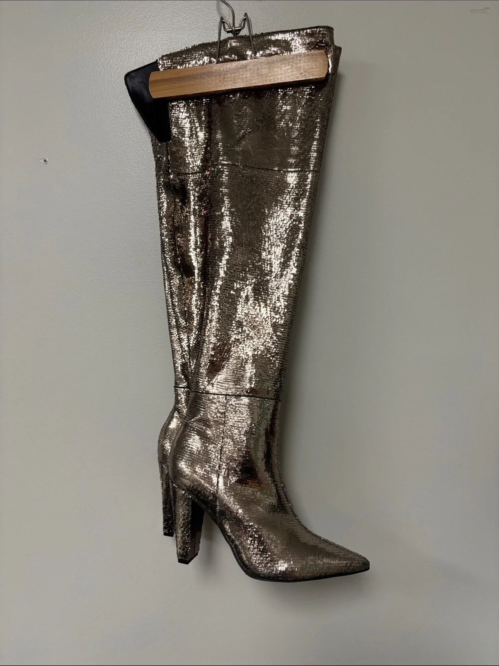 Vince Camuto Metallic Silver Over-the-Knee Pointed-Toe Boots